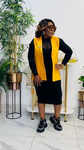 SLAYBOSS SLEEVELESS ONE BUTTON BLAZER/JACKET(Mustard Yellow)