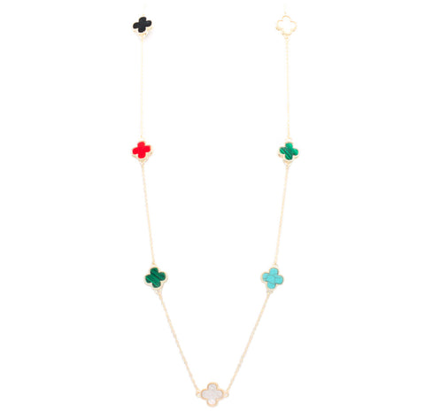 14K GOLD PLATED 36 INCH LONG WITH DOUBLE SIDE CLOVER NECKLACE