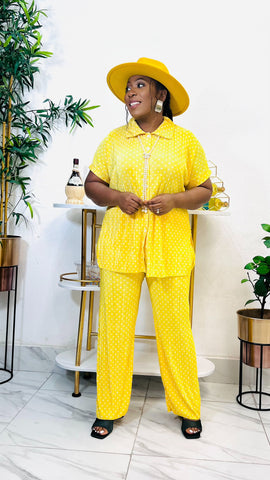 BRIE POLKADOT PLISSE CHILL 2PIECE SET (yellow/white)