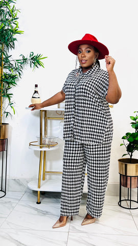 BRIE HOUNDSTOOTH PLISSE CHILL 2PIECE SET