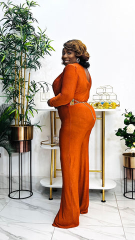 NICANDRA CHIC WIDE LEG FITTED JUMPSUIT (Rust/Burnt Orange)