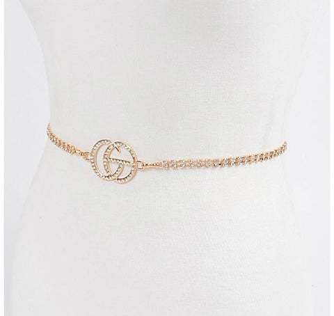 REVEE RHINESTONE METAL CHAIN BELT (Gold)