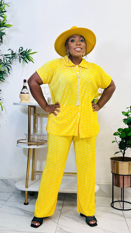 BRIE POLKADOT PLISSE CHILL 2PIECE SET (yellow/white)