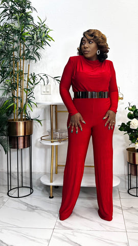 NICANDRA CHIC WIDE LEG FITTED JUMPSUIT (Red)