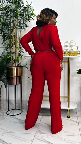 NICANDRA CHIC WIDE LEG FITTED JUMPSUIT (Red)