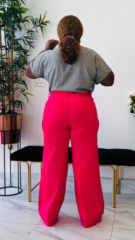 SHYLA HIGH WAIST RIPPED WIDE LEG JEANS (Fushia Pink)