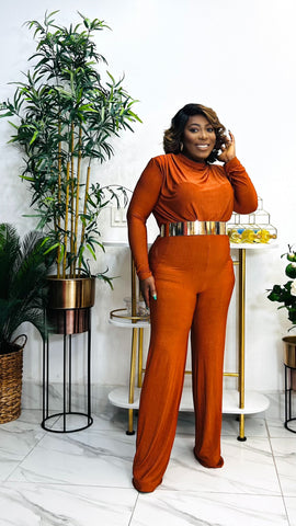 NICANDRA CHIC WIDE LEG FITTED JUMPSUIT (Rust/Burnt Orange)