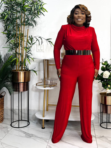 NICANDRA CHIC WIDE LEG FITTED JUMPSUIT (Red)