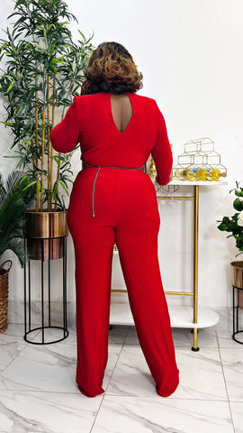 NICANDRA CHIC WIDE LEG FITTED JUMPSUIT (Red)