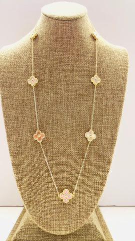 DOREEN CLOVER STONED LONG NECKLACE (Gold)