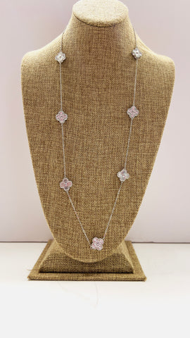 DOREEN CLOVER STONED LONG NECKLACE ( Silver)