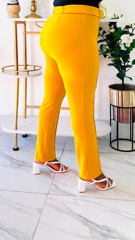 KELLY BELTED ANKLE PANT (Mustard Yellow)