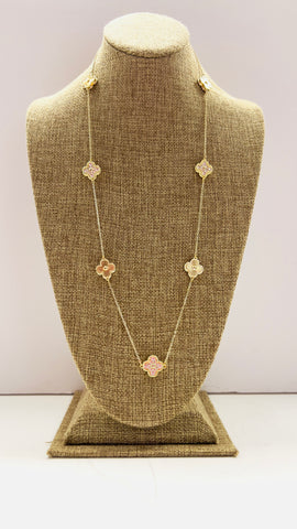 DOREEN CLOVER STONED LONG NECKLACE (Gold)