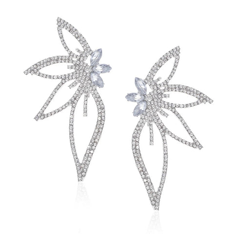 DORIE FLORAL RHINESTONE  EARRINGS (Silver)