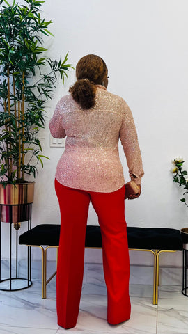 BEULAH SEQUINED LONG SLEEVE SHIRT TOP ( Rose Gold)