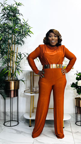 NICANDRA CHIC WIDE LEG FITTED JUMPSUIT (Rust/Burnt Orange)