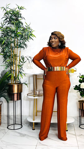 NICANDRA CHIC WIDE LEG FITTED JUMPSUIT (Rust/Burnt Orange)