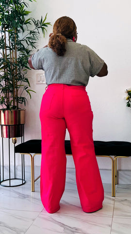 SHYLA HIGH WAIST RIPPED WIDE LEG JEANS (Fushia Pink)