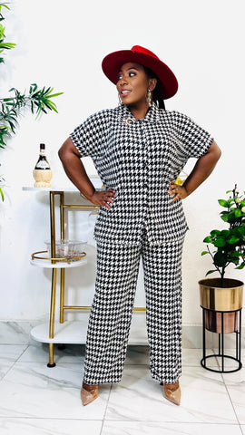 BRIE HOUNDSTOOTH PLISSE CHILL 2PIECE SET