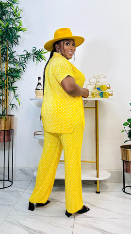 BRIE POLKADOT PLISSE CHILL 2PIECE SET (yellow/white)