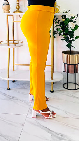 KELLY BELTED ANKLE PANT (Mustard Yellow)