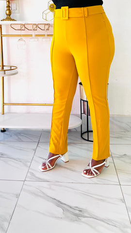 KELLY BELTED ANKLE PANT (Mustard Yellow)