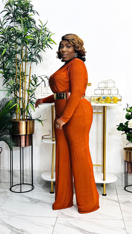 NICANDRA CHIC WIDE LEG FITTED JUMPSUIT (Rust/Burnt Orange)