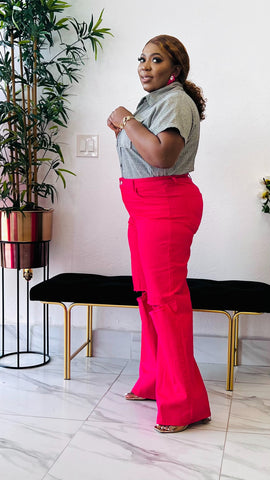 SHYLA HIGH WAIST RIPPED WIDE LEG JEANS (Fushia Pink)