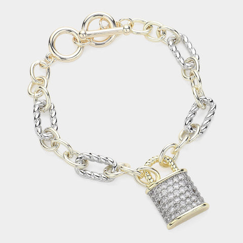 PEARSON PADLOCK 2 TONE LINK CHAIN BRACELET