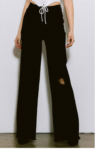 CAMBELL DISTRESSED WIDE LEG JEANS ( Black)