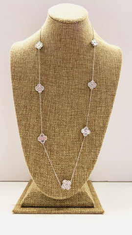 DOREEN CLOVER STONED LONG NECKLACE ( Silver)