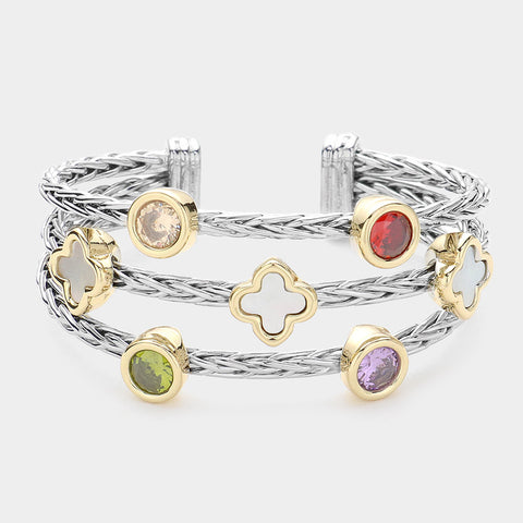 NIAGARA MULTICOLOR STONED BOLD LAYERED BRACELET (silver)