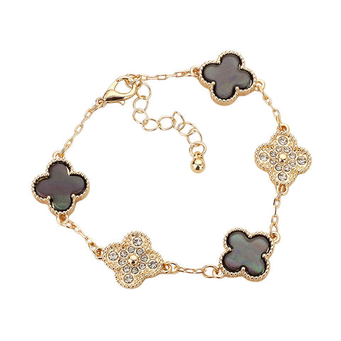 MUNICH CLOVER STONED BRACELET ( Black marble)