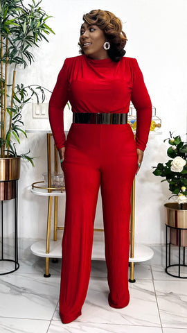 NICANDRA CHIC WIDE LEG FITTED JUMPSUIT (Red)