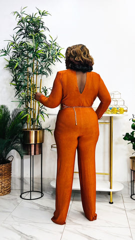 NICANDRA CHIC WIDE LEG FITTED JUMPSUIT (Rust/Burnt Orange)